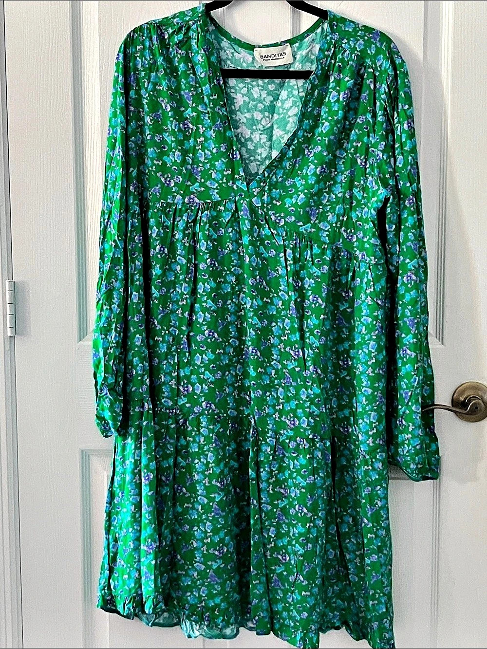 Banditas from Marseille Floral Mini Dress in Green & Purple Like New